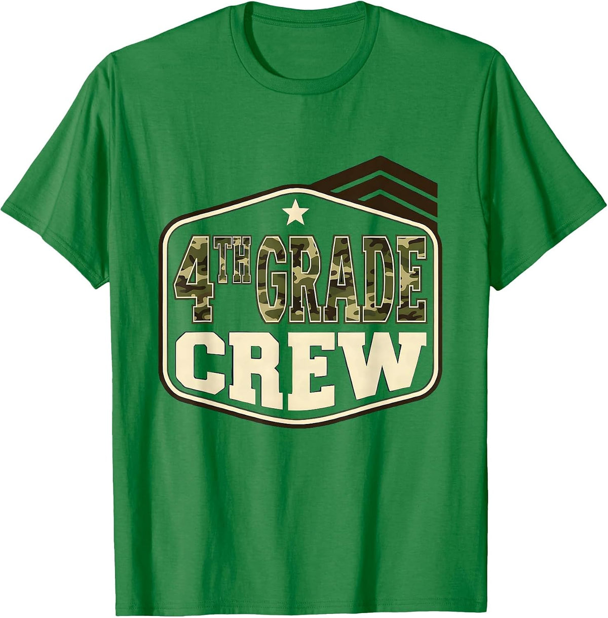 Men's 4TH GRADE CREW Camo Fourth Grade Back To School Boys T-Shirt - Kelly Green