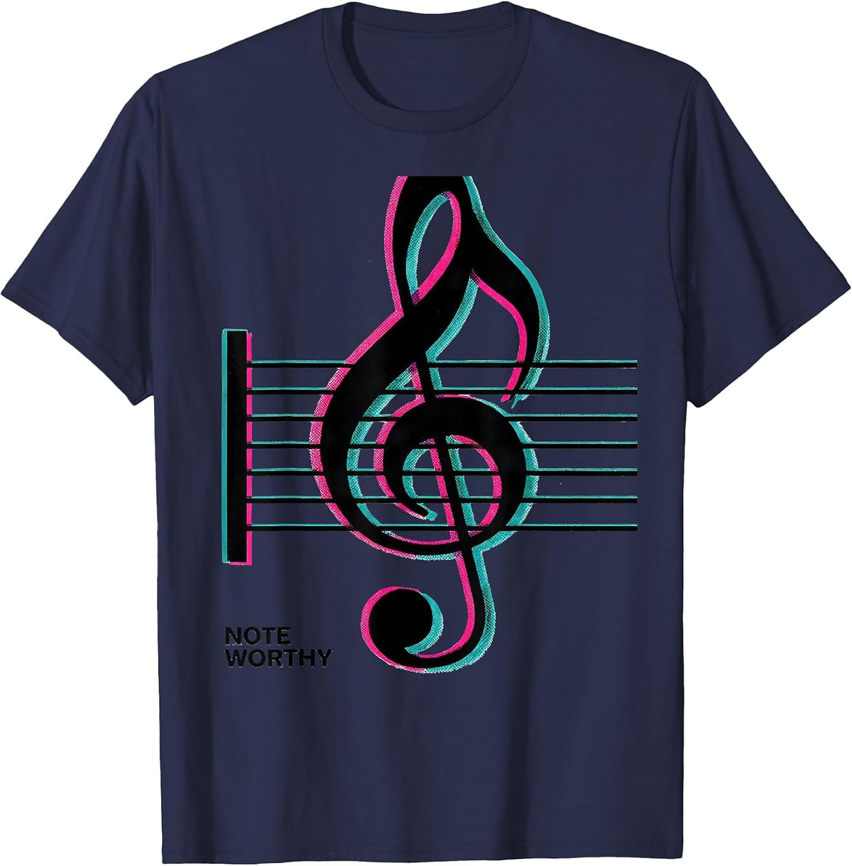 Note Worthy Risograph Funny Music Lover Gift For Musicians T-Shirt - Navy Blue