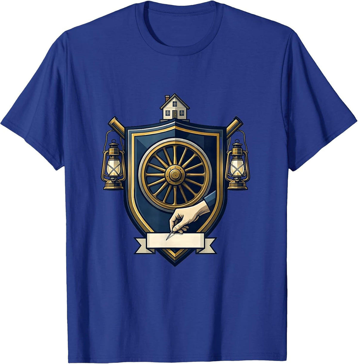 Men's Locomotive Wheel Crest Emblem Train Hobbyist Humor T-Shirt - Royal Blue