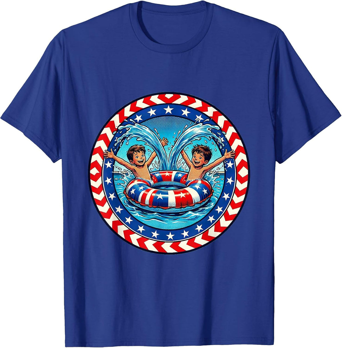 Kids American Flag Pool Day Graphic Tee T-Shirt - Royal Blue