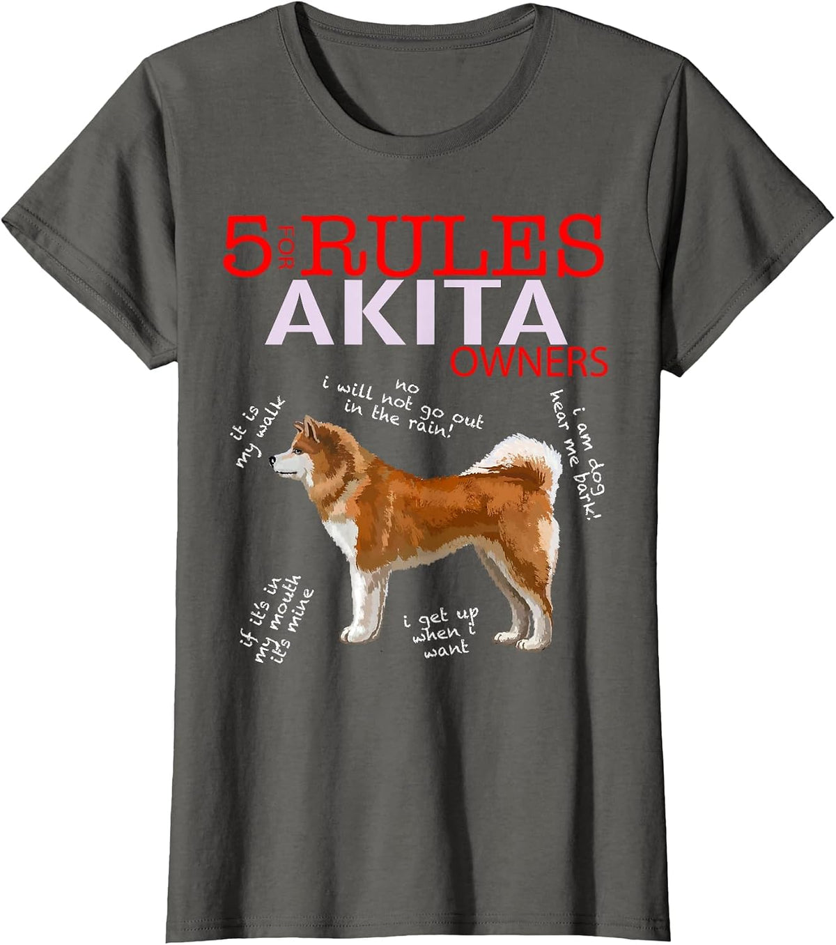 5 Rules for Akita Owners T-Shirt - Asphalt Grey