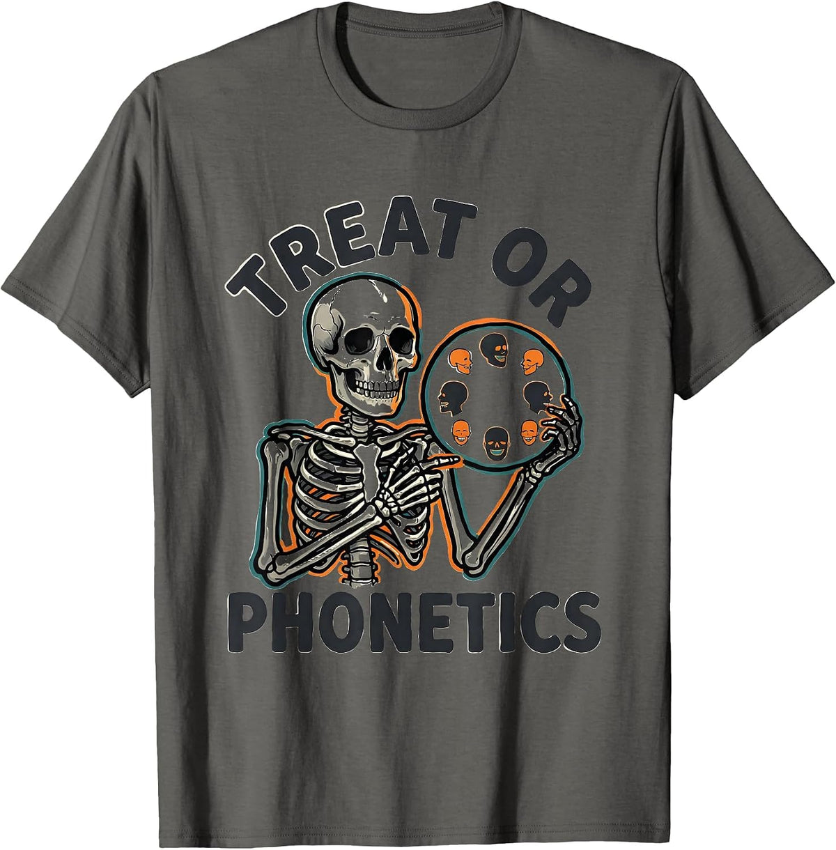 Treat Or Phonetics Funny Halloween Speech Therapy SLP T-Shirt - Asphalt Grey