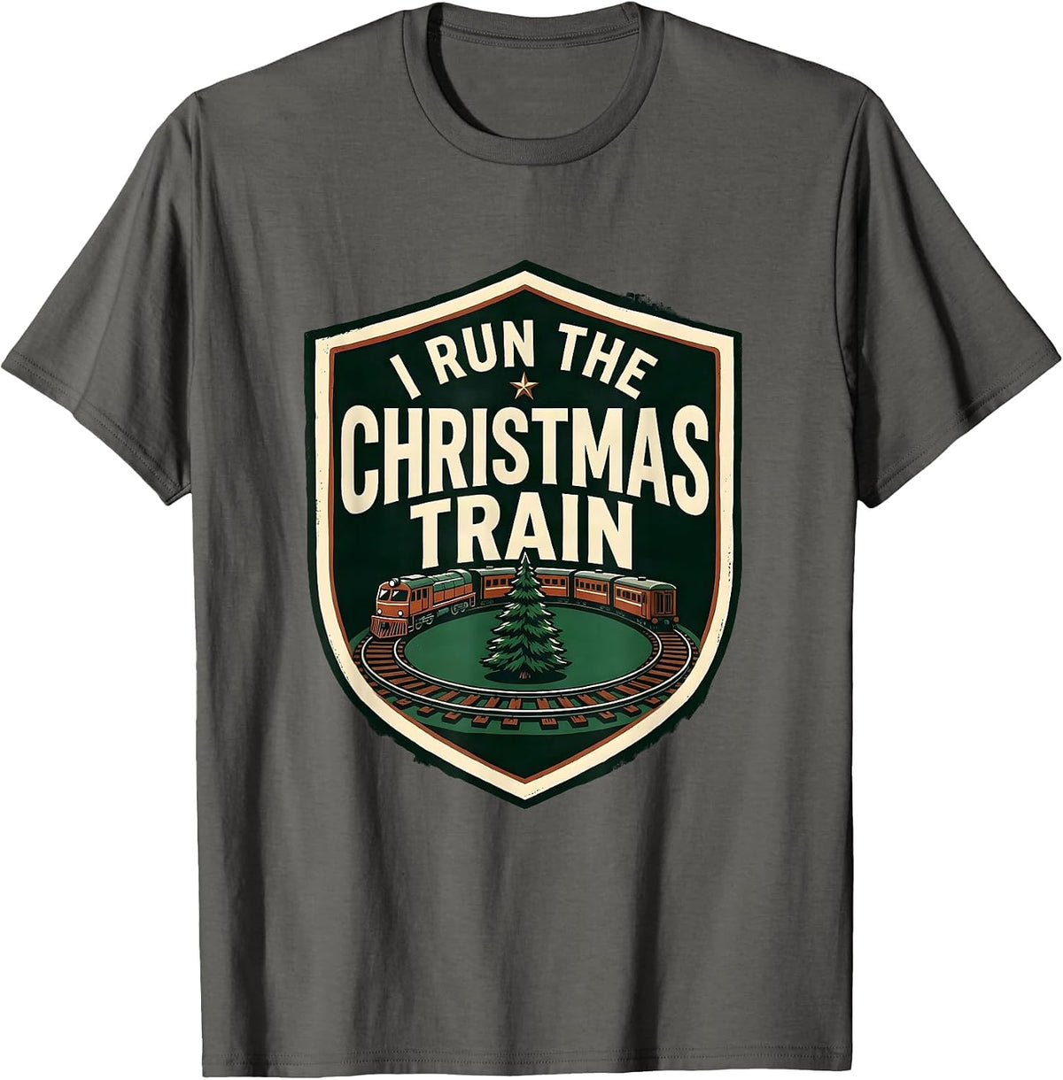 I Run The Christmas Train Vintage Holiday Train Enthusiast T-Shirt - Asphalt Grey
