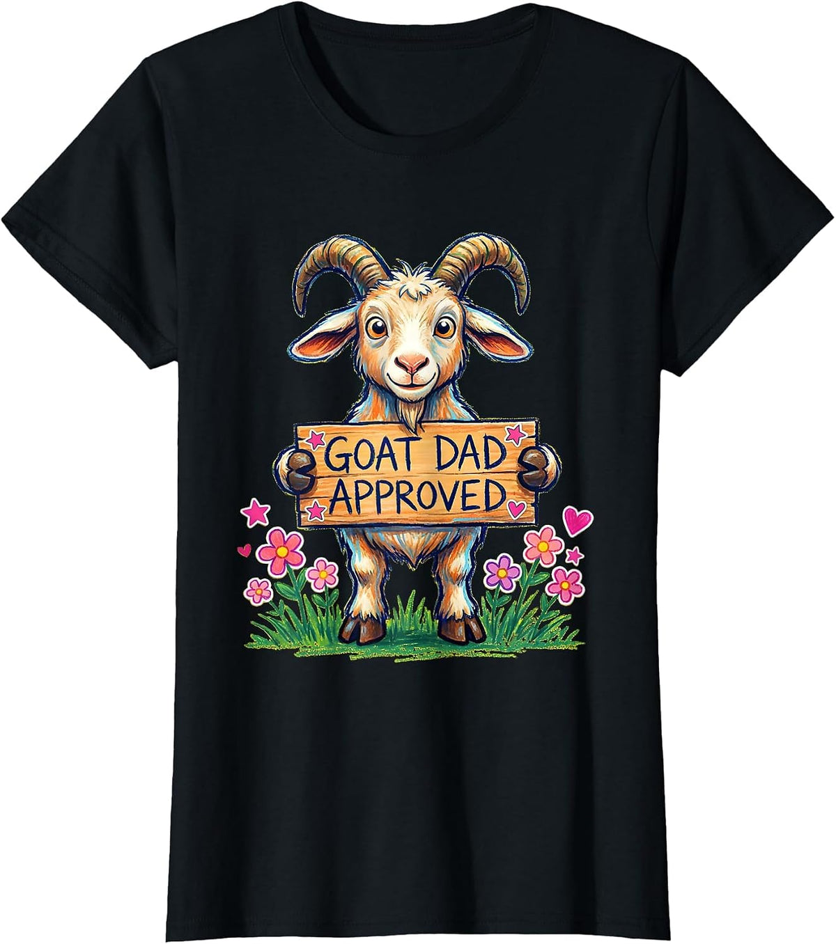 Women's Goat Dad Approved Funny Goat Lover Design T-Shirt - Black