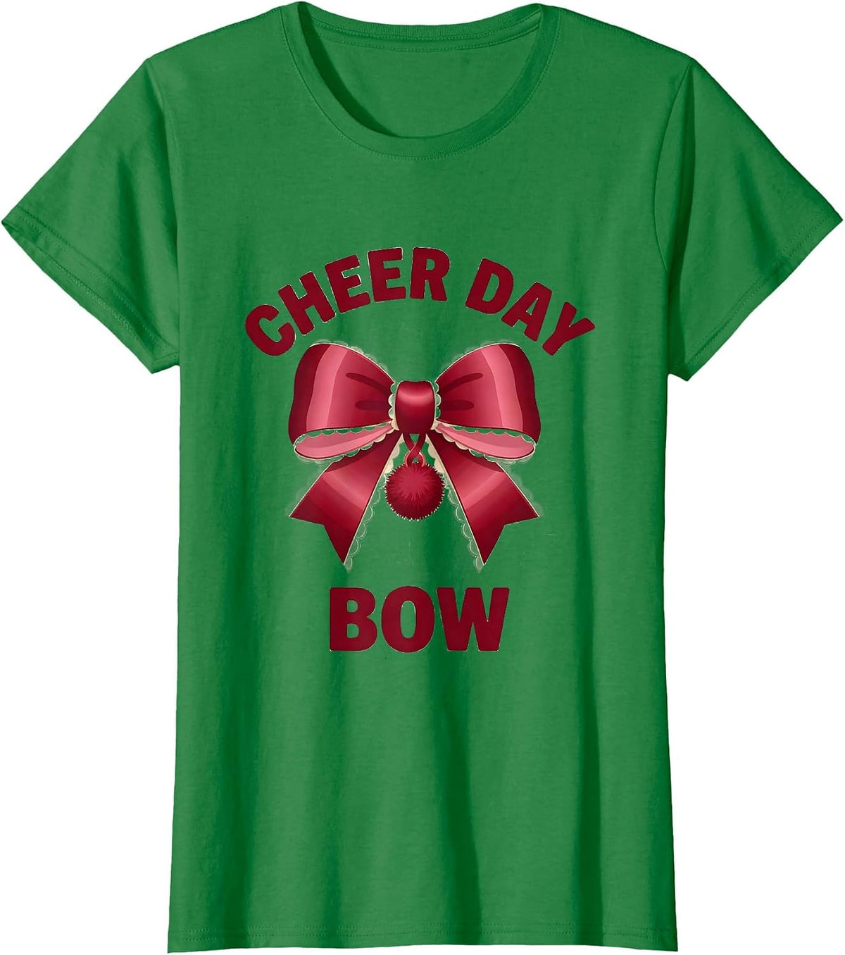 Women's Cheer Day Bow Coquette Ribbon State Pride Sport Gift T-Shirt - Kelly Green