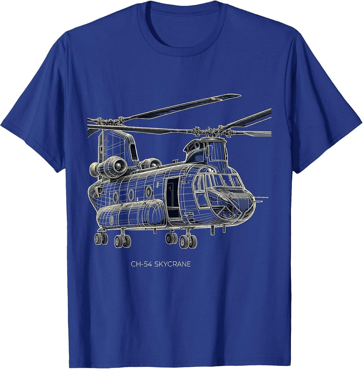Men's CH-54 Skycrane Military Helicopter Veteran Tribute Aviation T-Shirt - Royal Blue