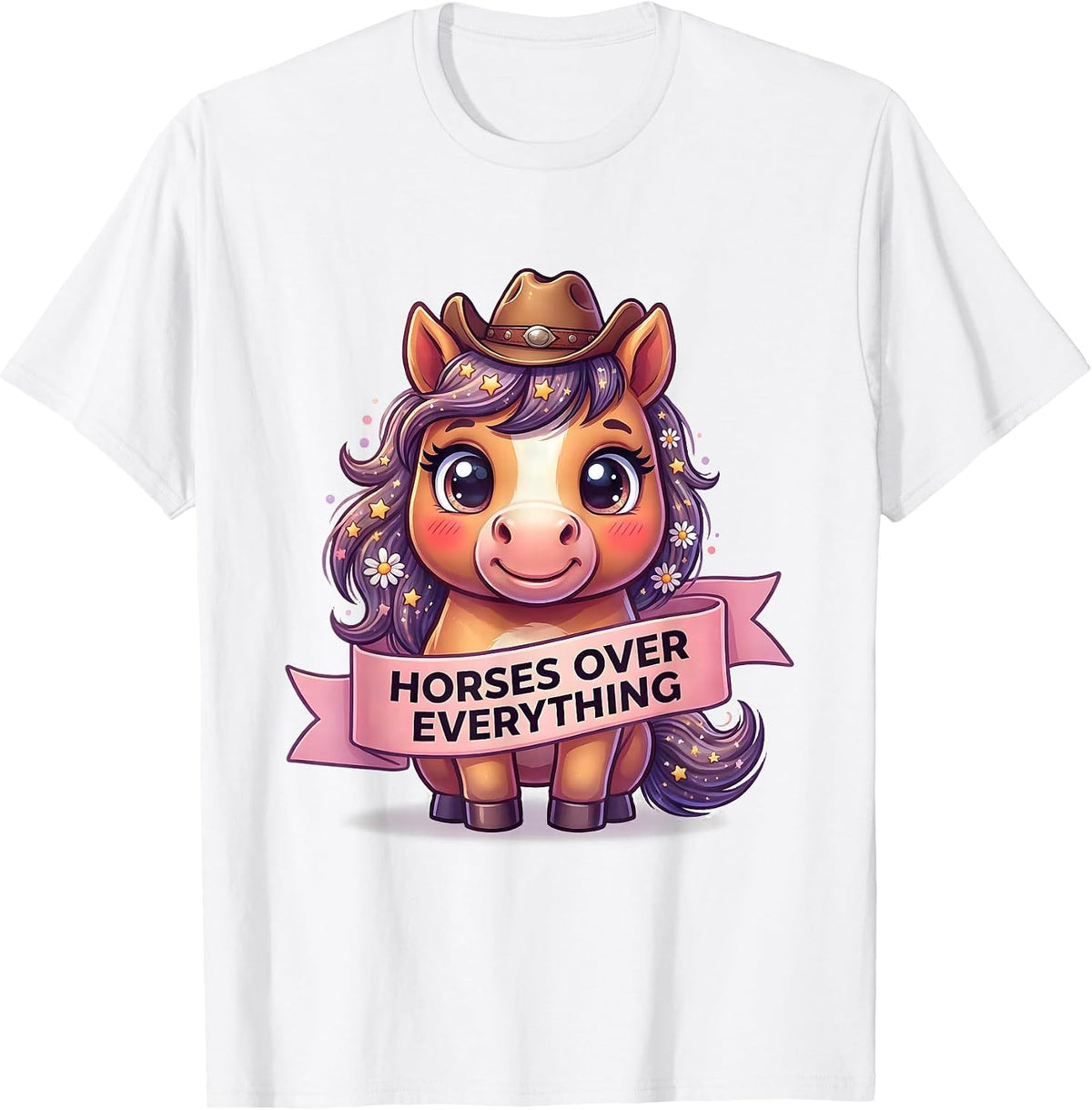 Horses Over Everything Cowgirl Design T-Shirt - White