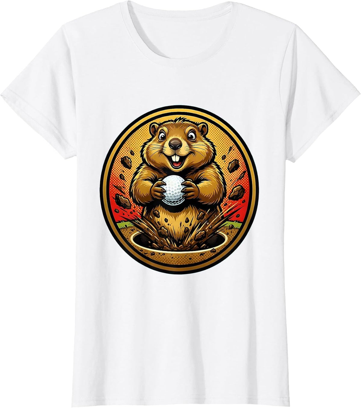 Funny Golf Groundhog Stealing Ball From Cup T-Shirt - White