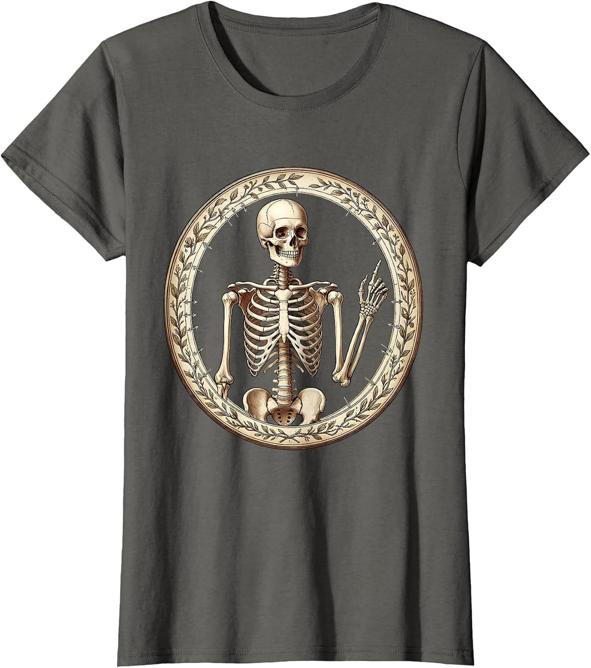 Women's Science Teacher Skeleton Chalkboard Illustration T-Shirt - Asphalt Grey