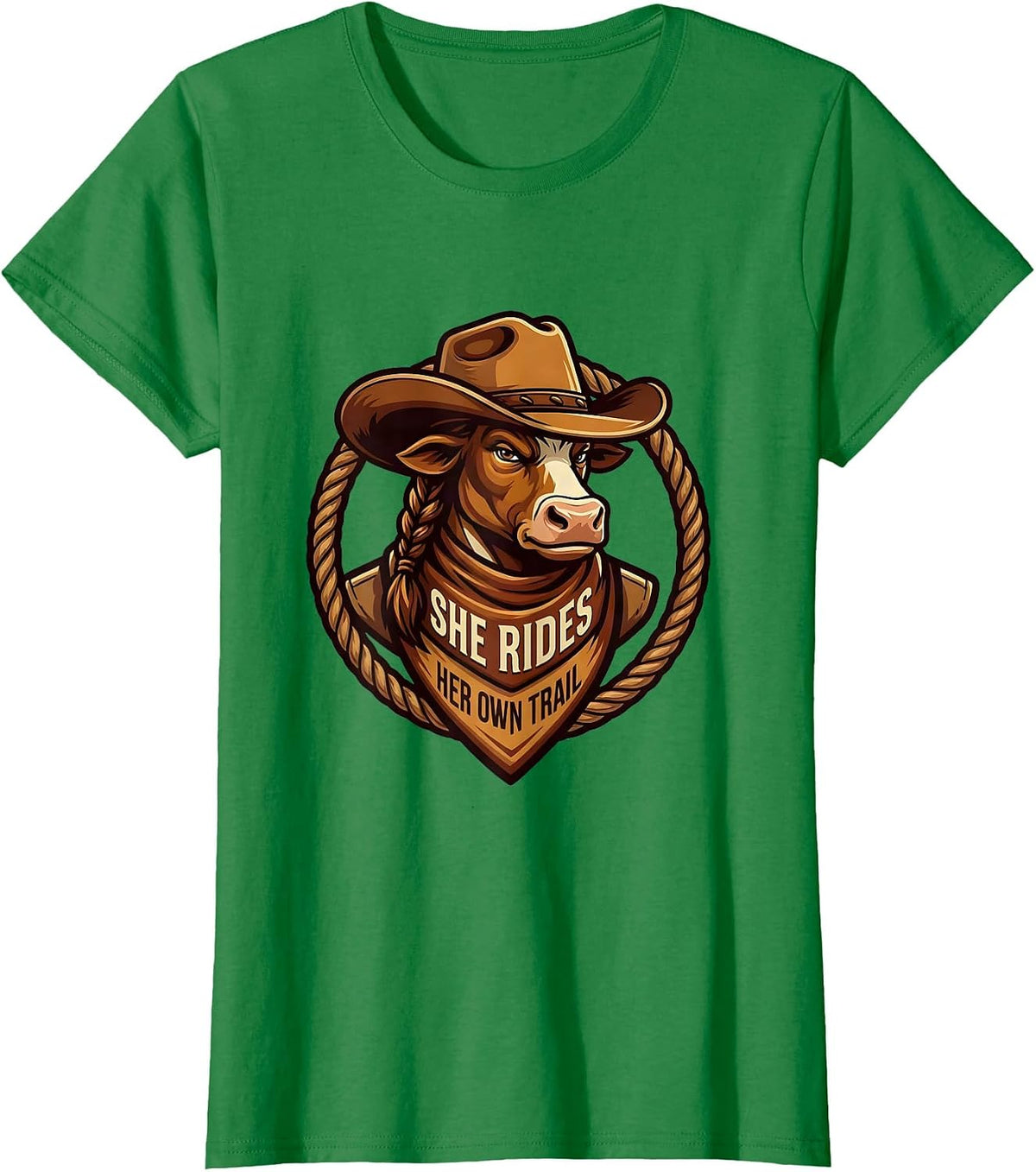 Women's She Rides Her Own Trail Cowgirl Design T-Shirt - Kelly Green
