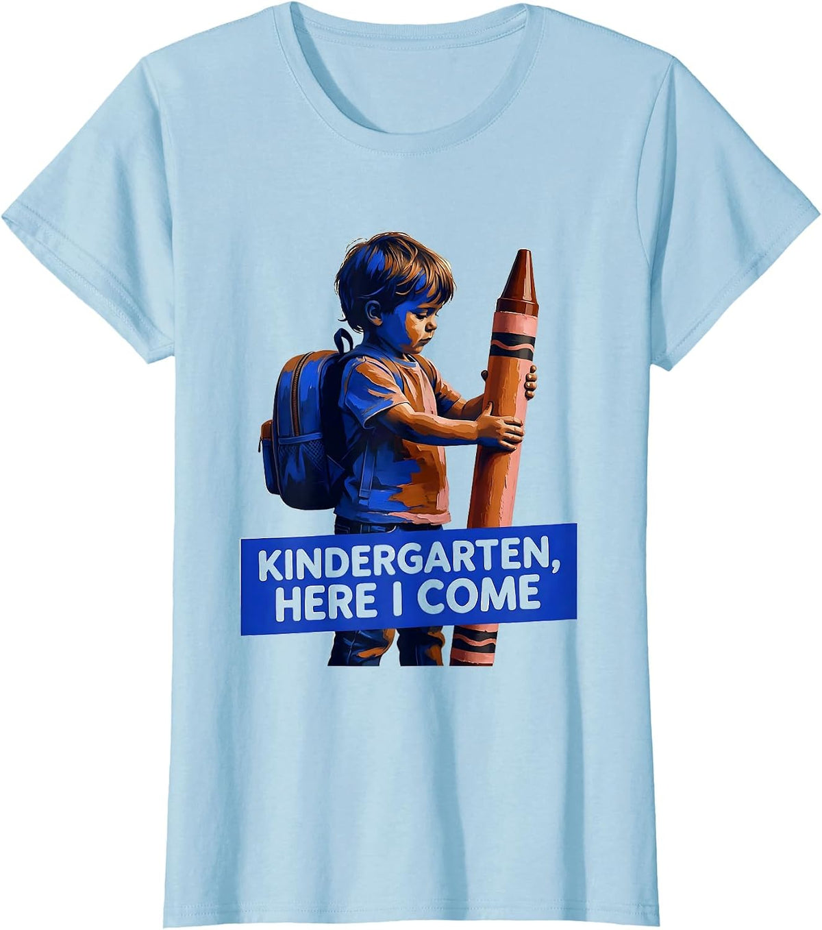 Kindergarten, Here I Come Playful Teacher Back To School T-Shirt - Baby Blue