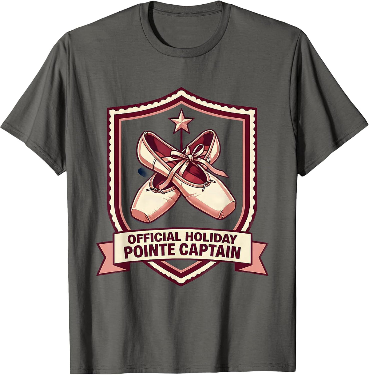 Men's Official Holiday Pointe Captain Christmas Ballet Dancer T-Shirt - Asphalt Grey
