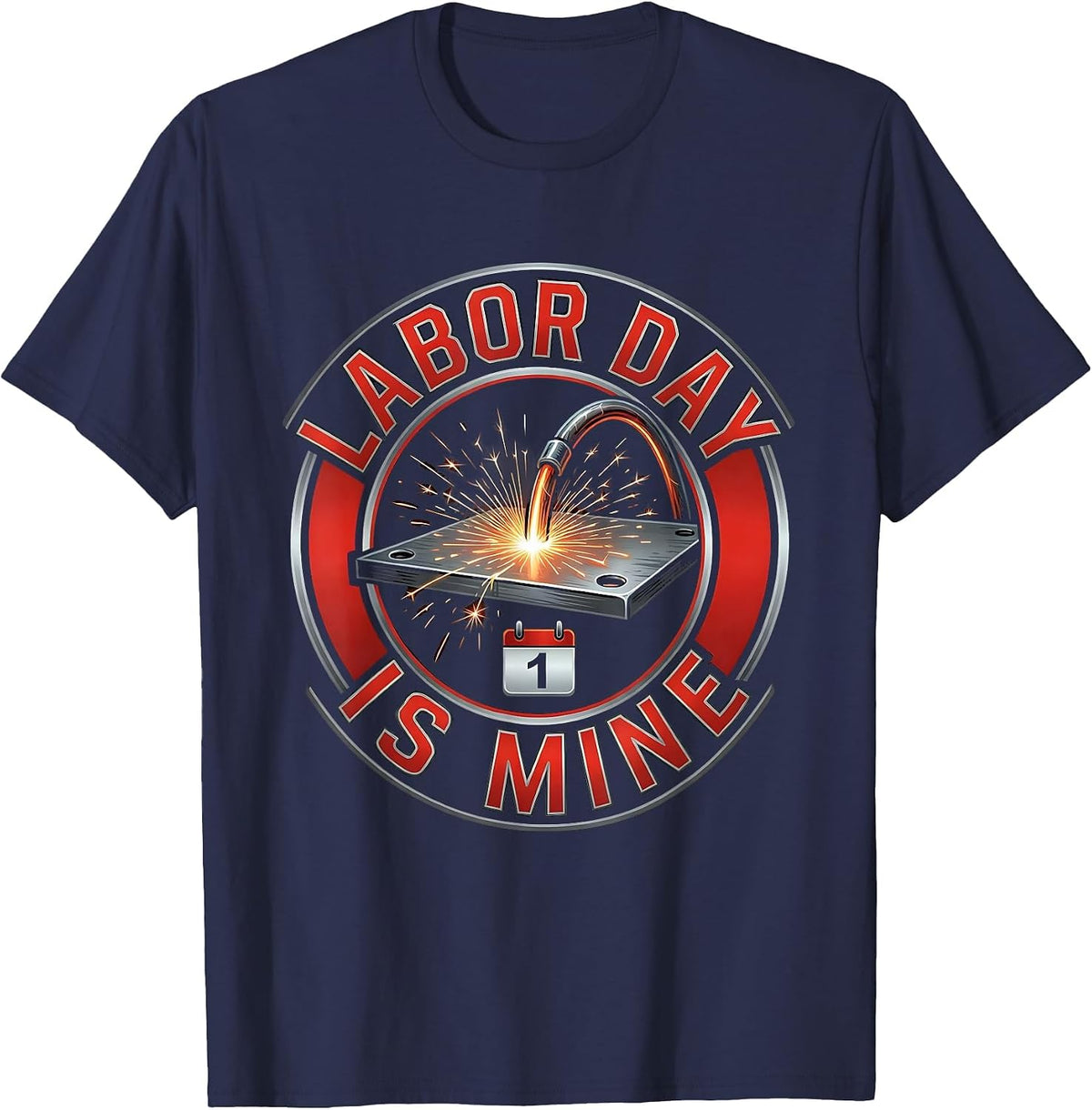 Labor Day Is Mine Tattoo Humor Blue Collar Tradesman T-Shirt - Navy Blue