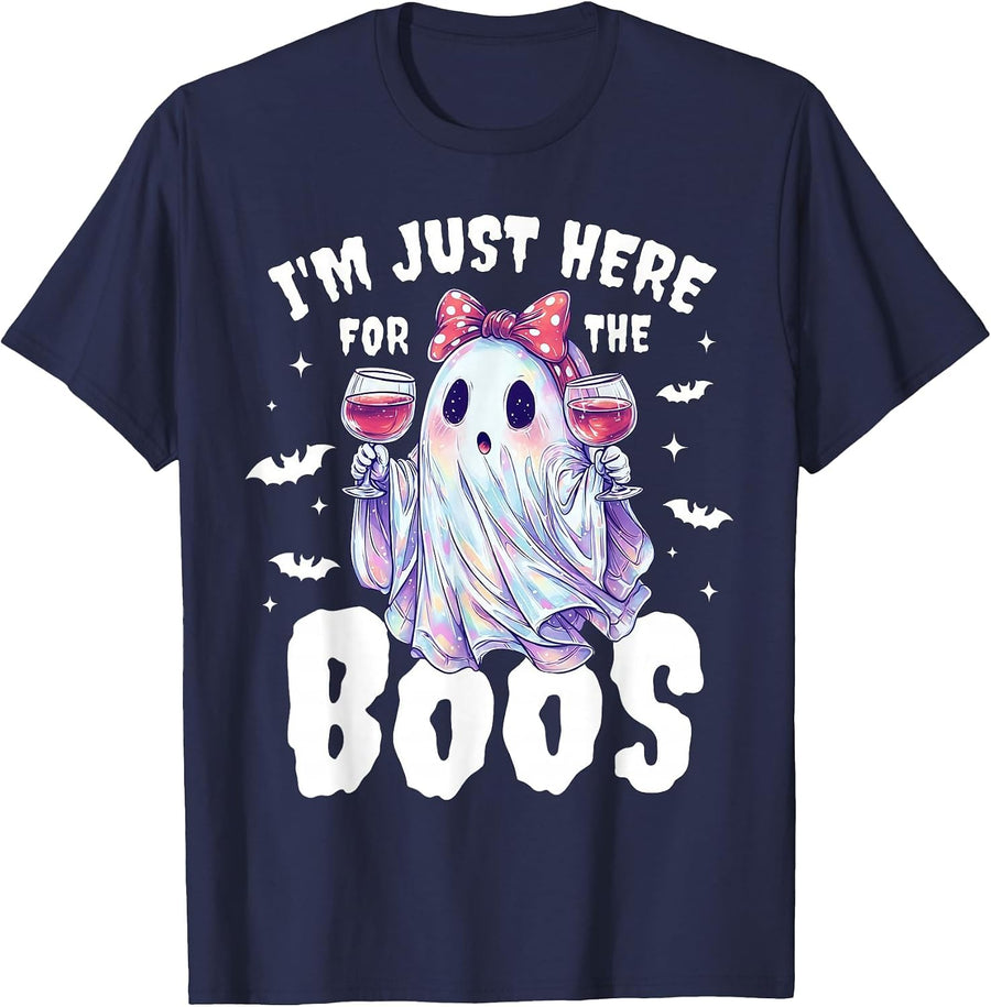 I'm Just Here for The Boos Halloween Women Ghost Cute Funny T-Shirt - Navy Blue