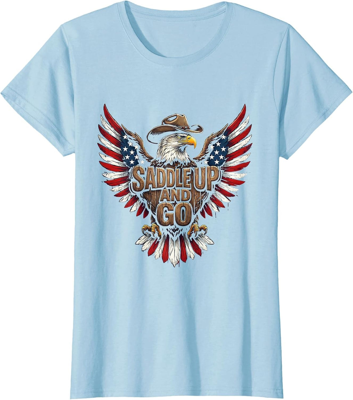Saddle Up and Go Western Cowboy Design T-Shirt - Baby Blue