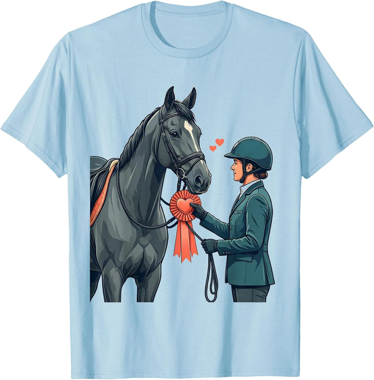 Men's Heart Horse Rosette Flat Vector Equestrian Valentines Day T-Shirt - Baby Blue