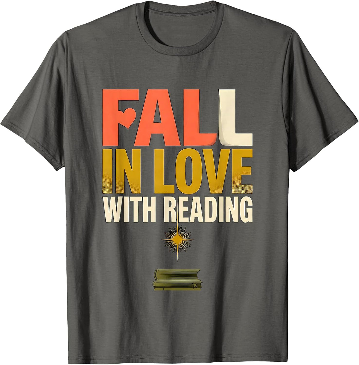 Fall In Love With Reading Midcentury Modern Teacher Book T-Shirt - Asphalt Grey