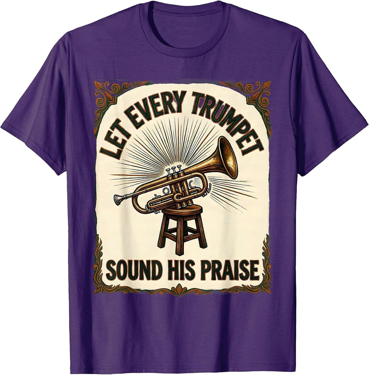 Let Every Trumpet Sound His Praise Folk Art Trumpet Player T-Shirt - Purple