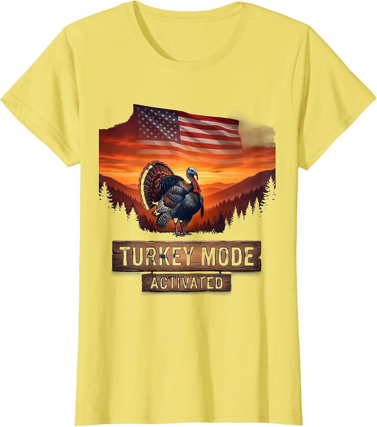 Women's Turkey Mode Activated Thanksgiving Design T-Shirt - Lemon Yellow