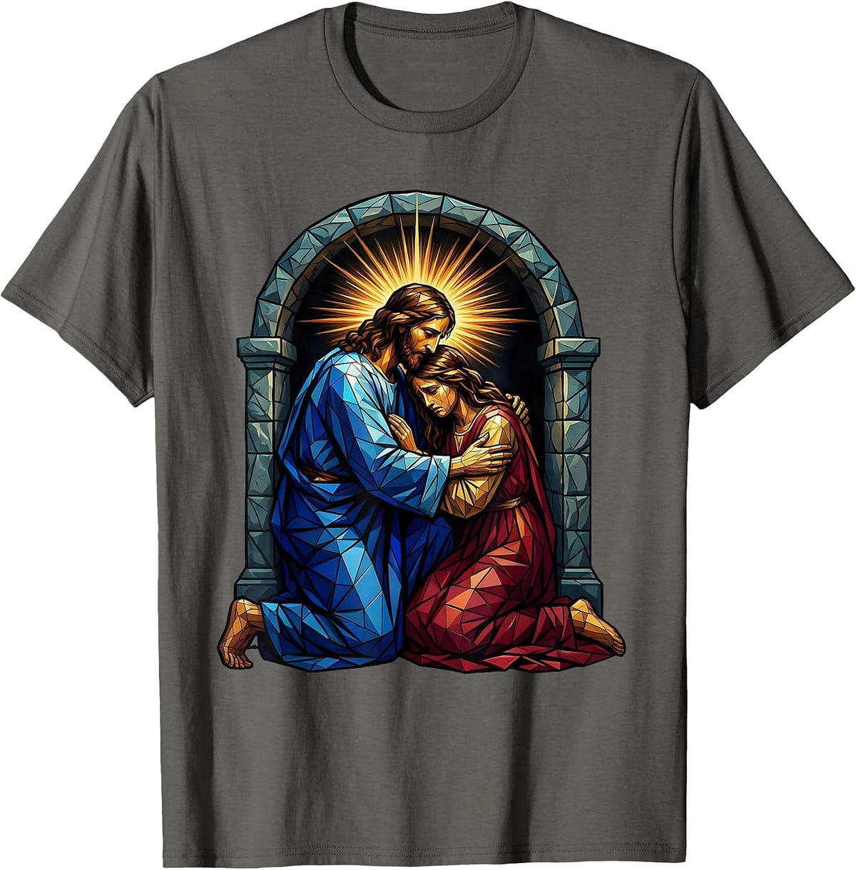 Men's Jesus Comforting Weeping Woman at the Tomb T-Shirt - Asphalt Grey