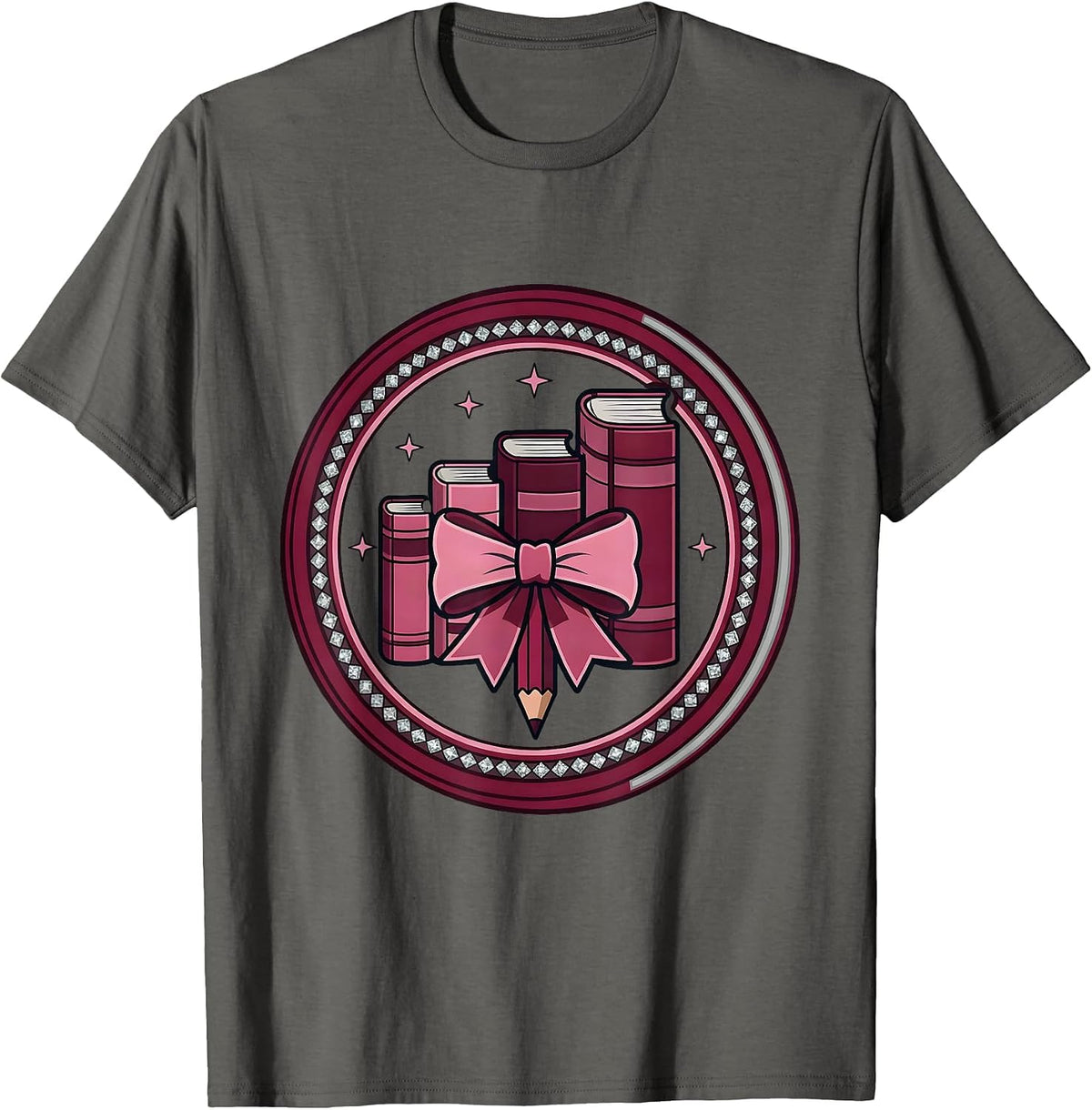 Sealed Badge Coquette Bow Back to School Grade Identity T-Shirt - Asphalt Grey