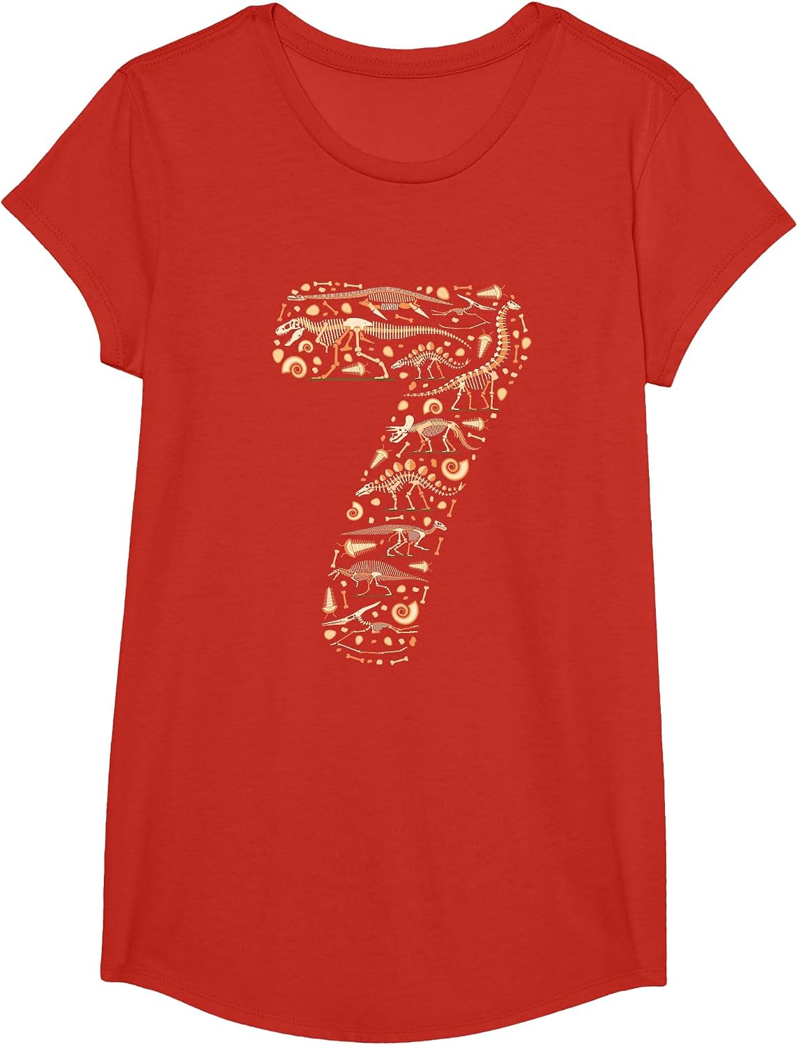 Dinosaur 7th Birthday Boy Girl 7 Year Old Paleontologist T-Shirt - Girls Red
