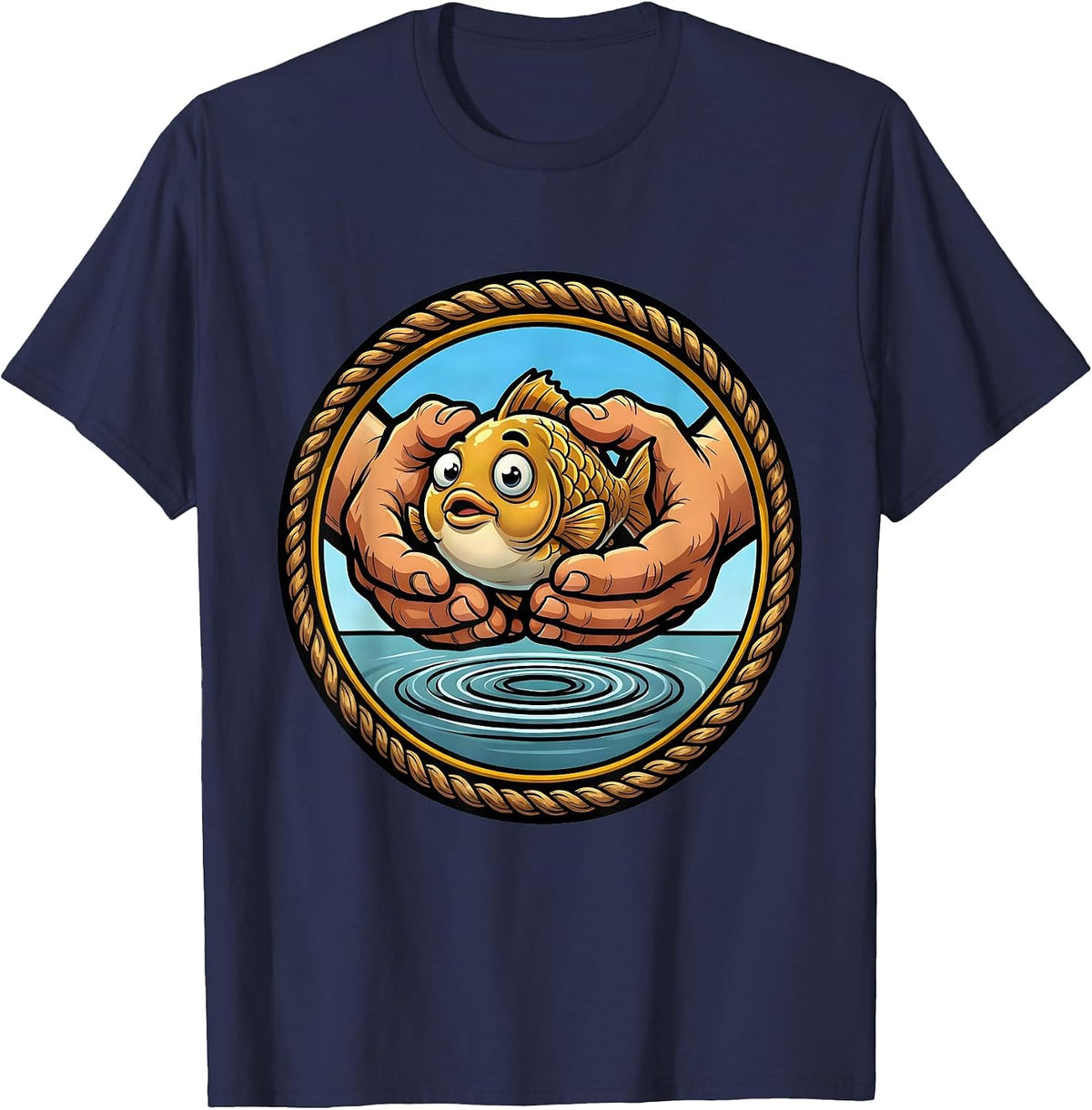 Men's Catch and Release Fishing Graphic Design T-Shirt - Navy Blue
