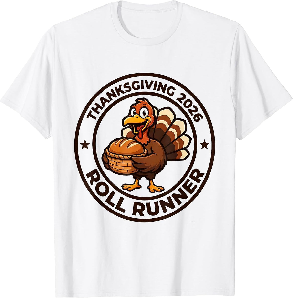 Men's Thanksgiving 2026 Roll Runner Family Crew Turkey Humor T-Shirt - White