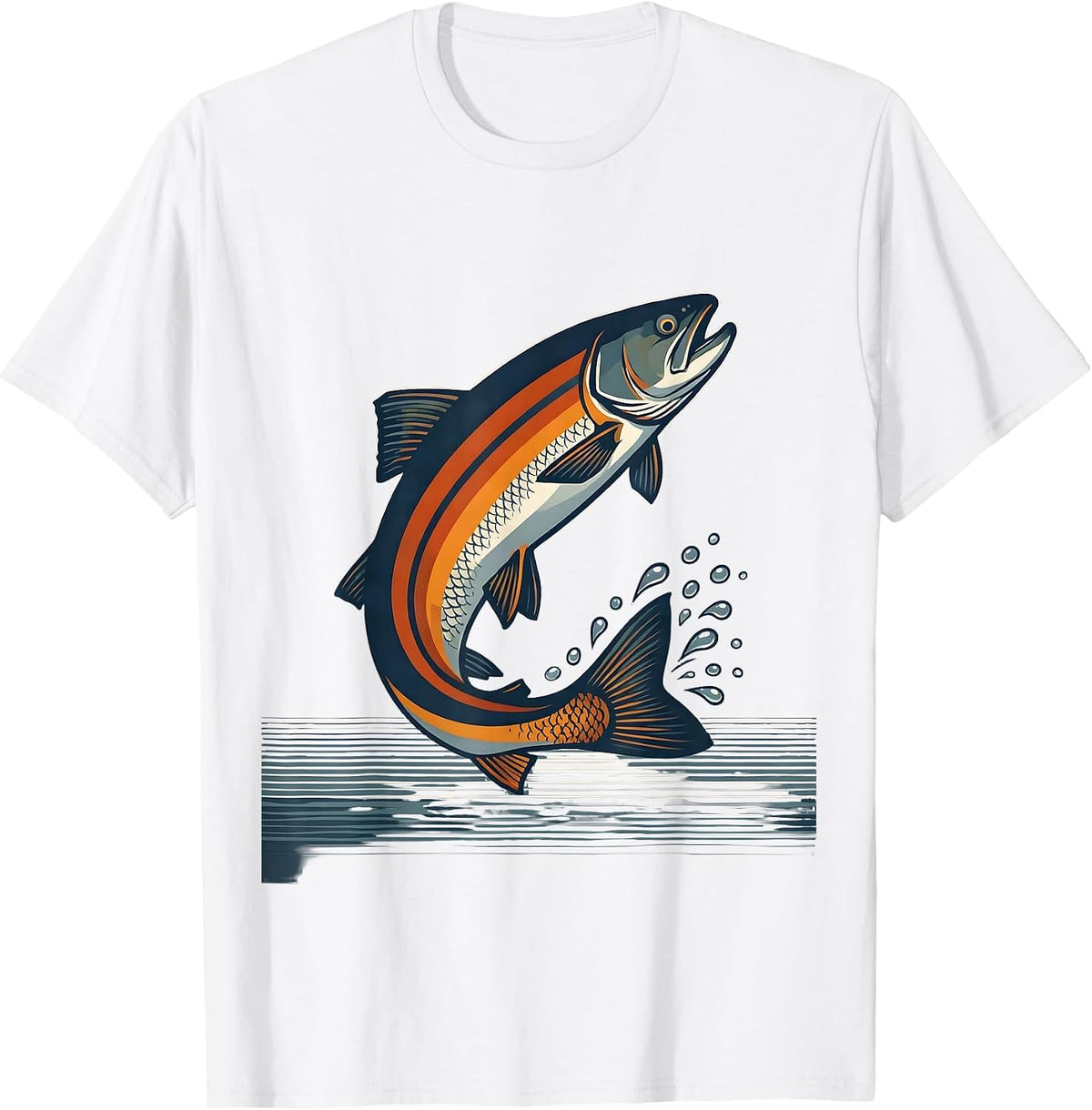 Men's Leaping Rainbow Trout Fishing Graphic T-Shirt - White