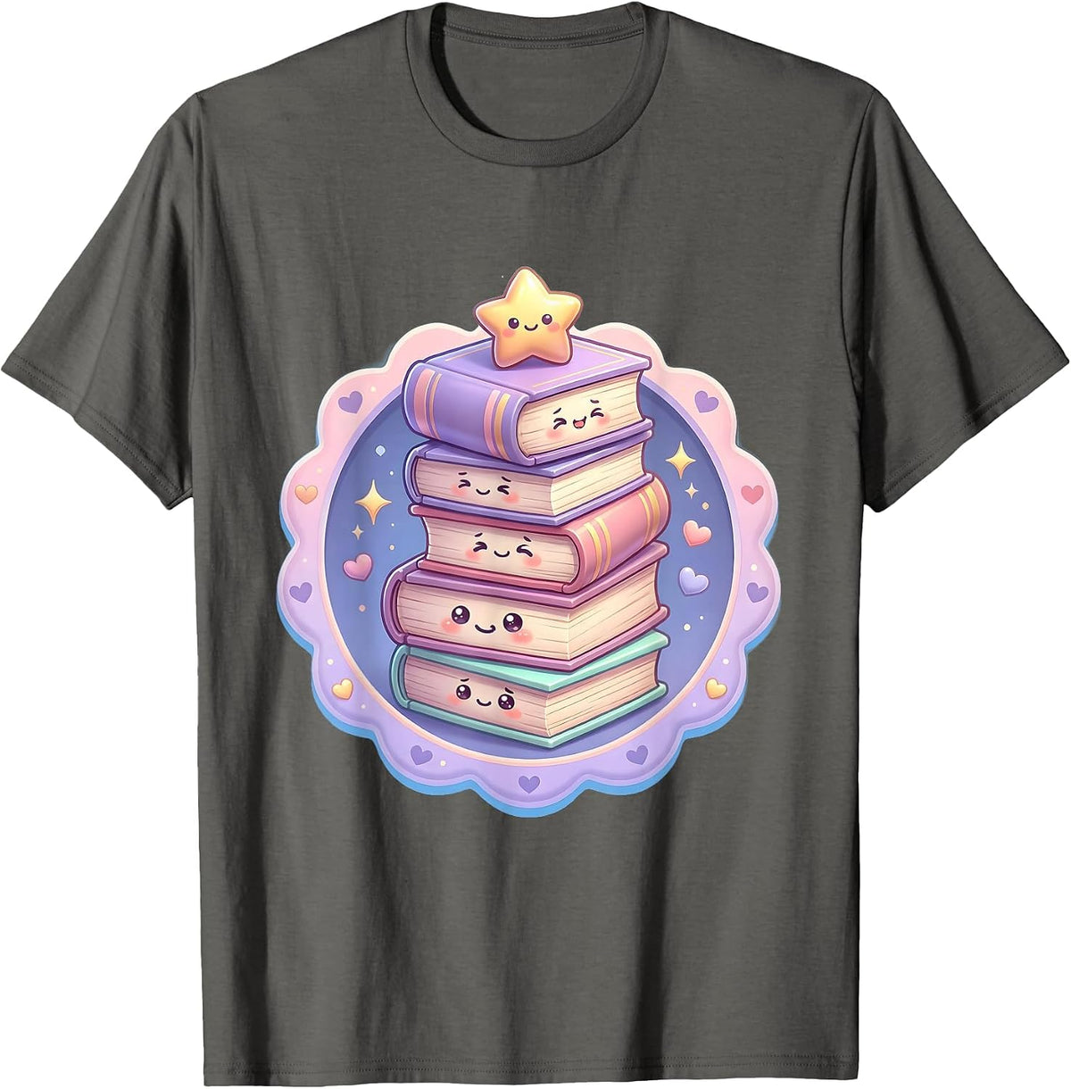 Reading Teacher Book Tower Illustration T-Shirt - Asphalt Grey