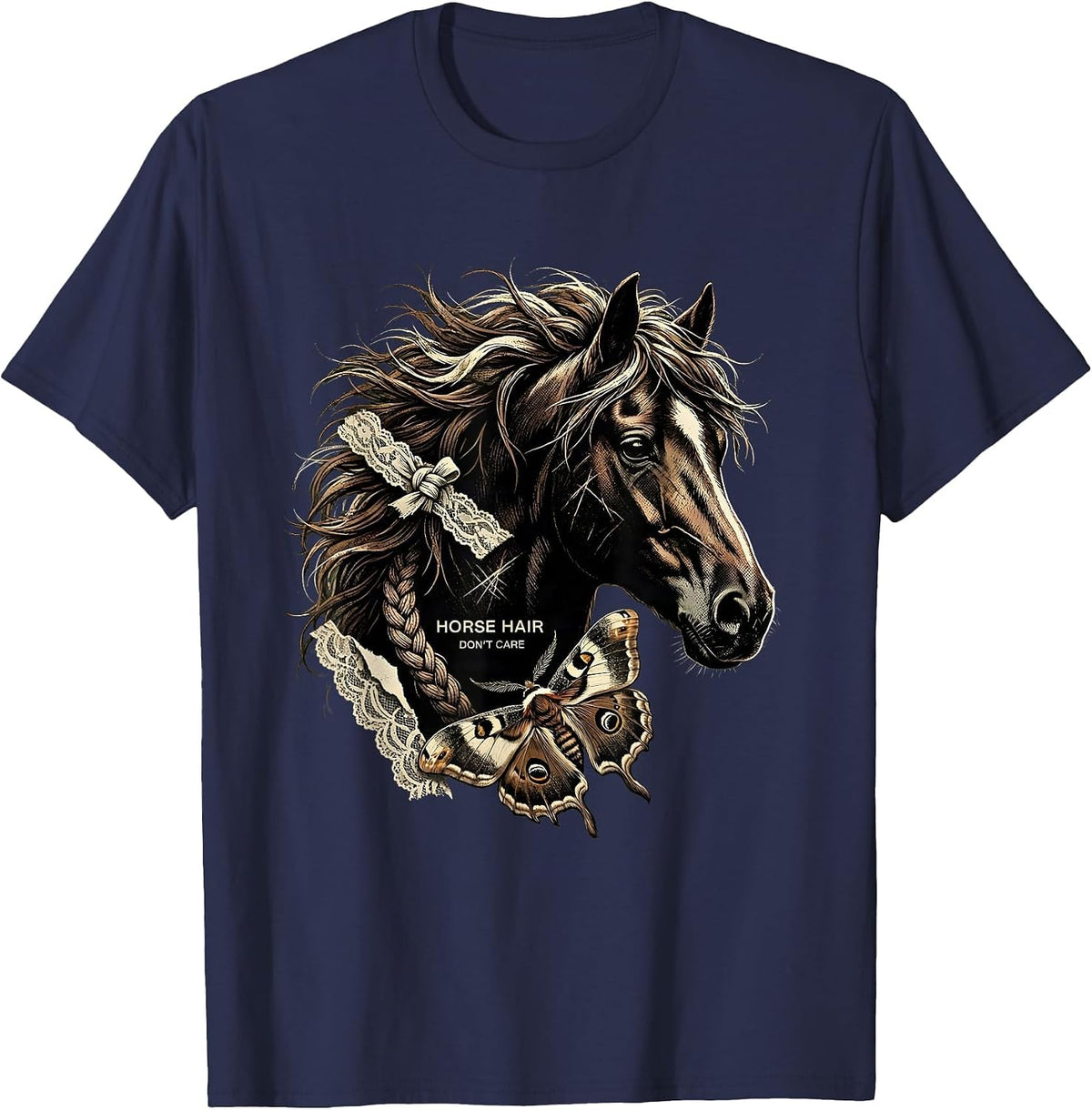Horse Hair Don't Care Funny Equestrian Design T-Shirt - Navy Blue