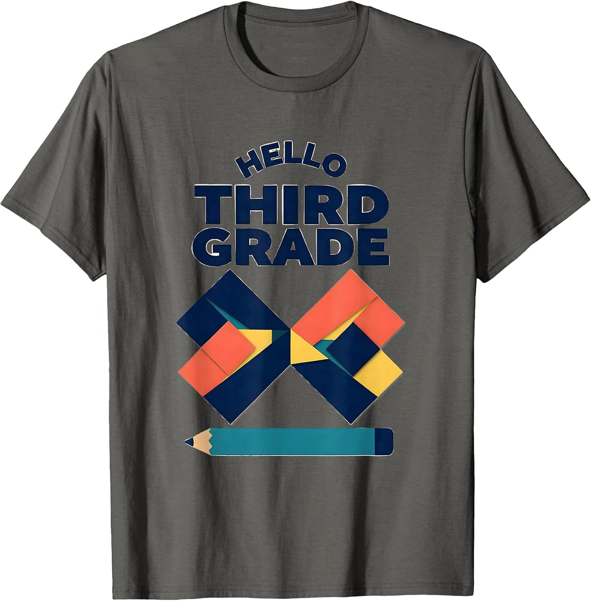 Hello Third Grade Cute Coquette Bow Back to School T-Shirt - Asphalt Grey