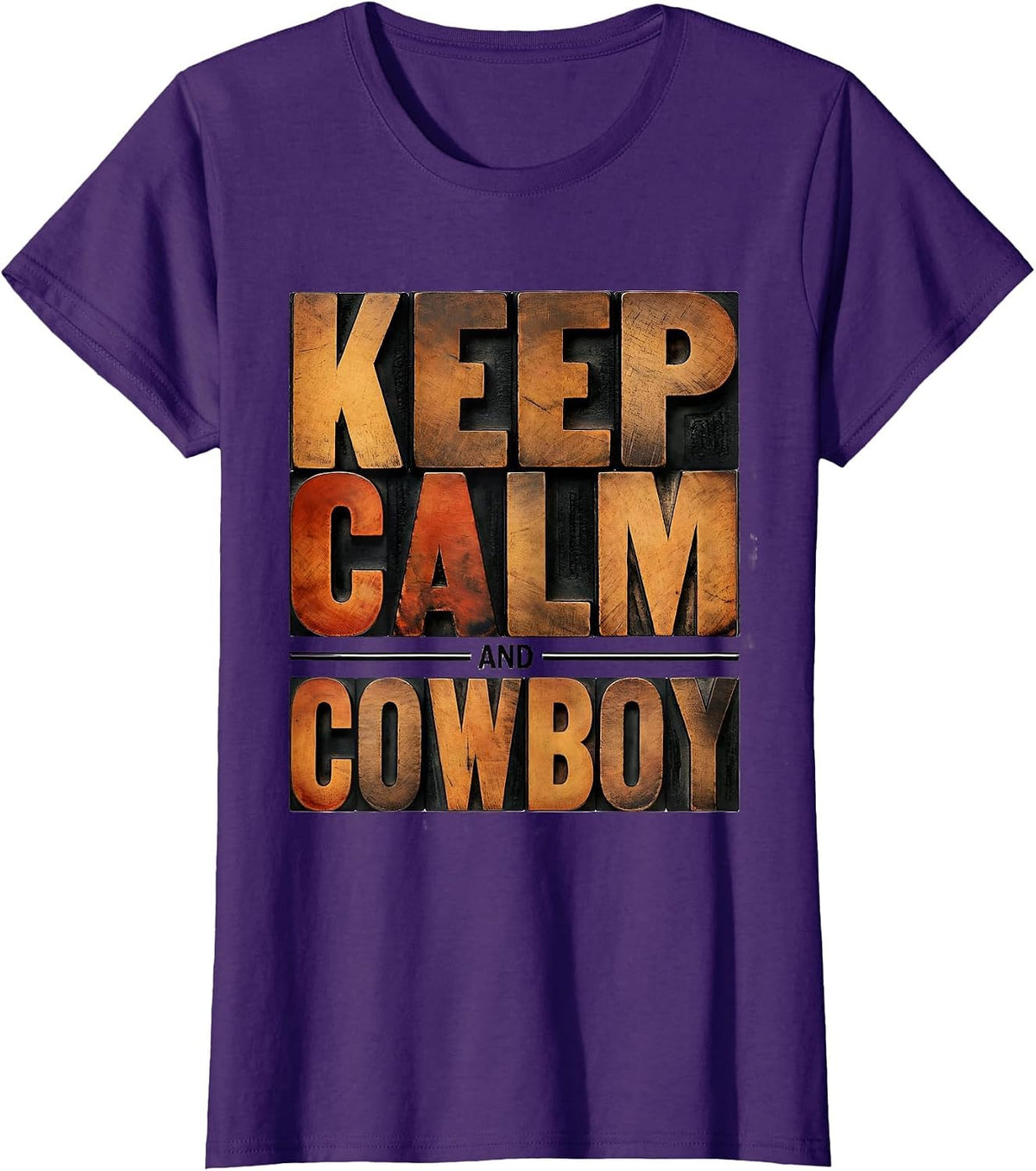 Women's Keep Calm and Cowboy Western Graphic Design T-Shirt - Purple
