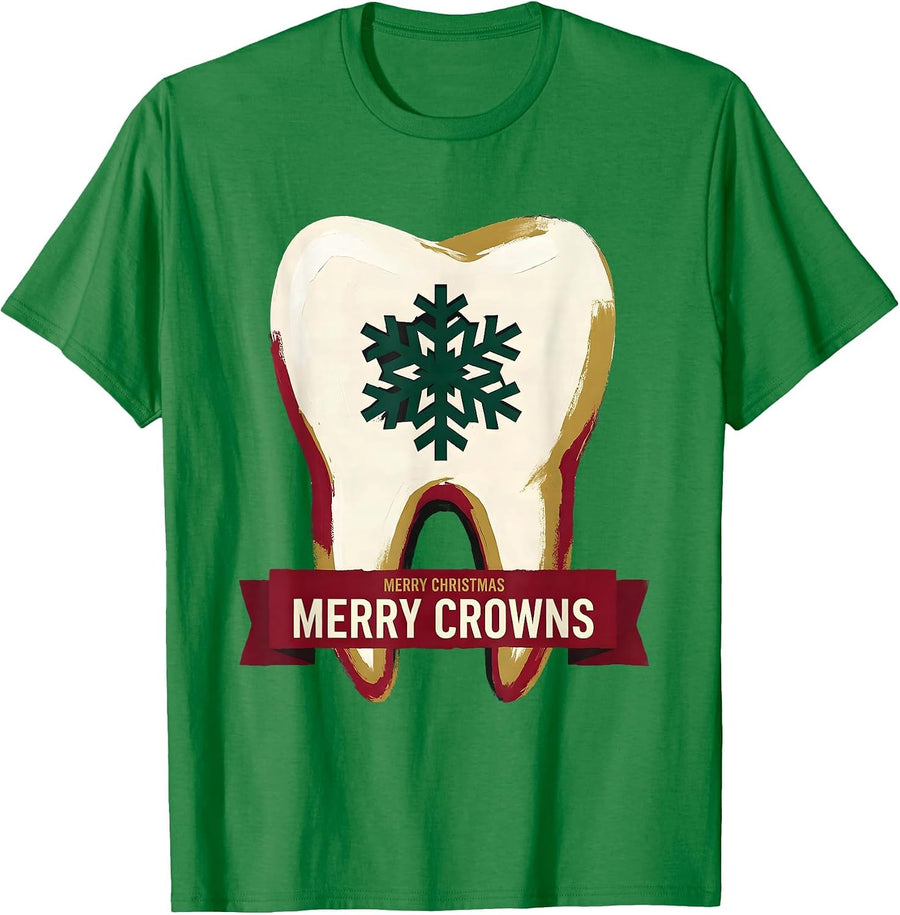 Men's Merry Christmas, Merry Crowns Funny Dental Team Tooth Humor T-Shirt - Kelly Green
