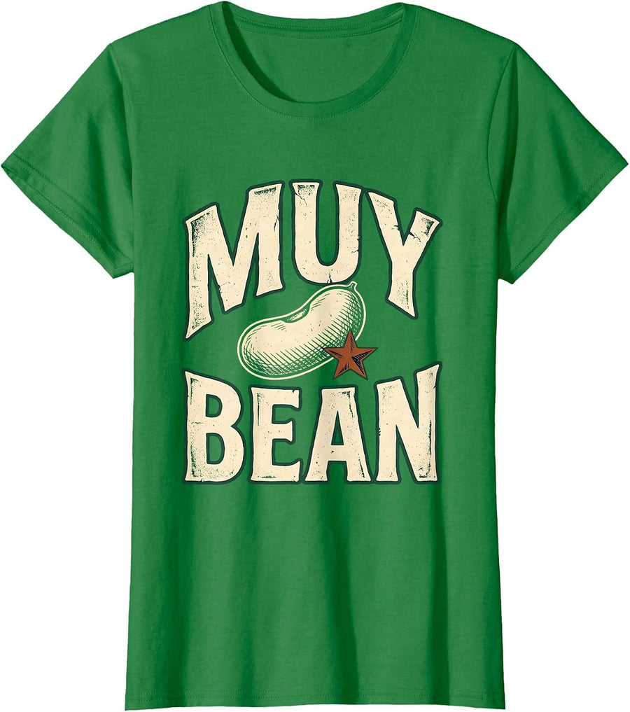 Women's Muy Bean Vintage Cinco De Mayo Spanish Pun Party Humor T-Shirt - Kelly Green