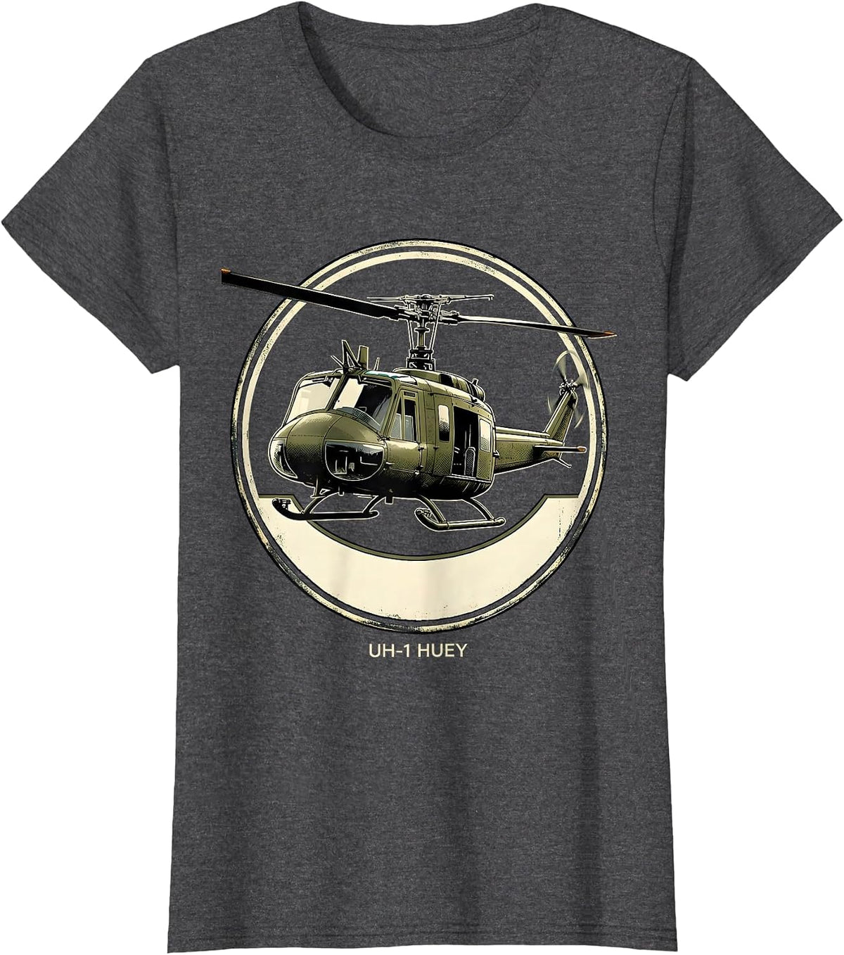 Women's UH-1 Huey Military Helicopter Pilot Veteran Tribute T-Shirt - Dark Heather Grey