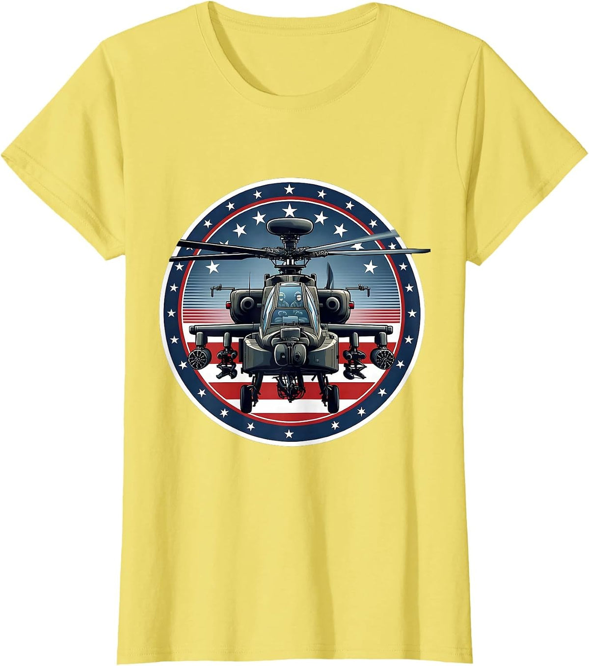 Women's AH-64 Apache Patriotic Helicopter Pilot Veteran Aviation T-Shirt - Lemon Yellow