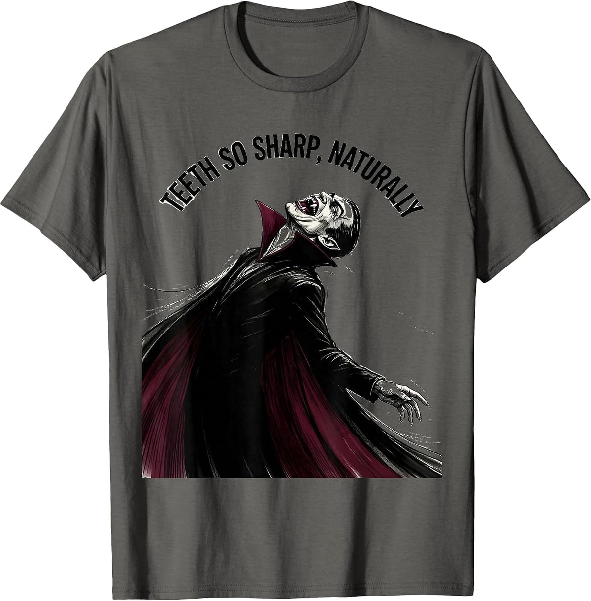 Men's Teeth So Sharp Naturally Dental Halloween Design T-Shirt - Asphalt Grey