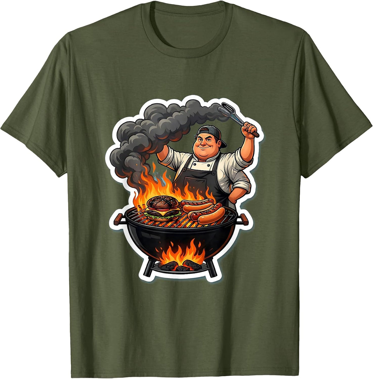 Uncle Backyard Grill Master Burning Food Funny T-Shirt - Olive Green
