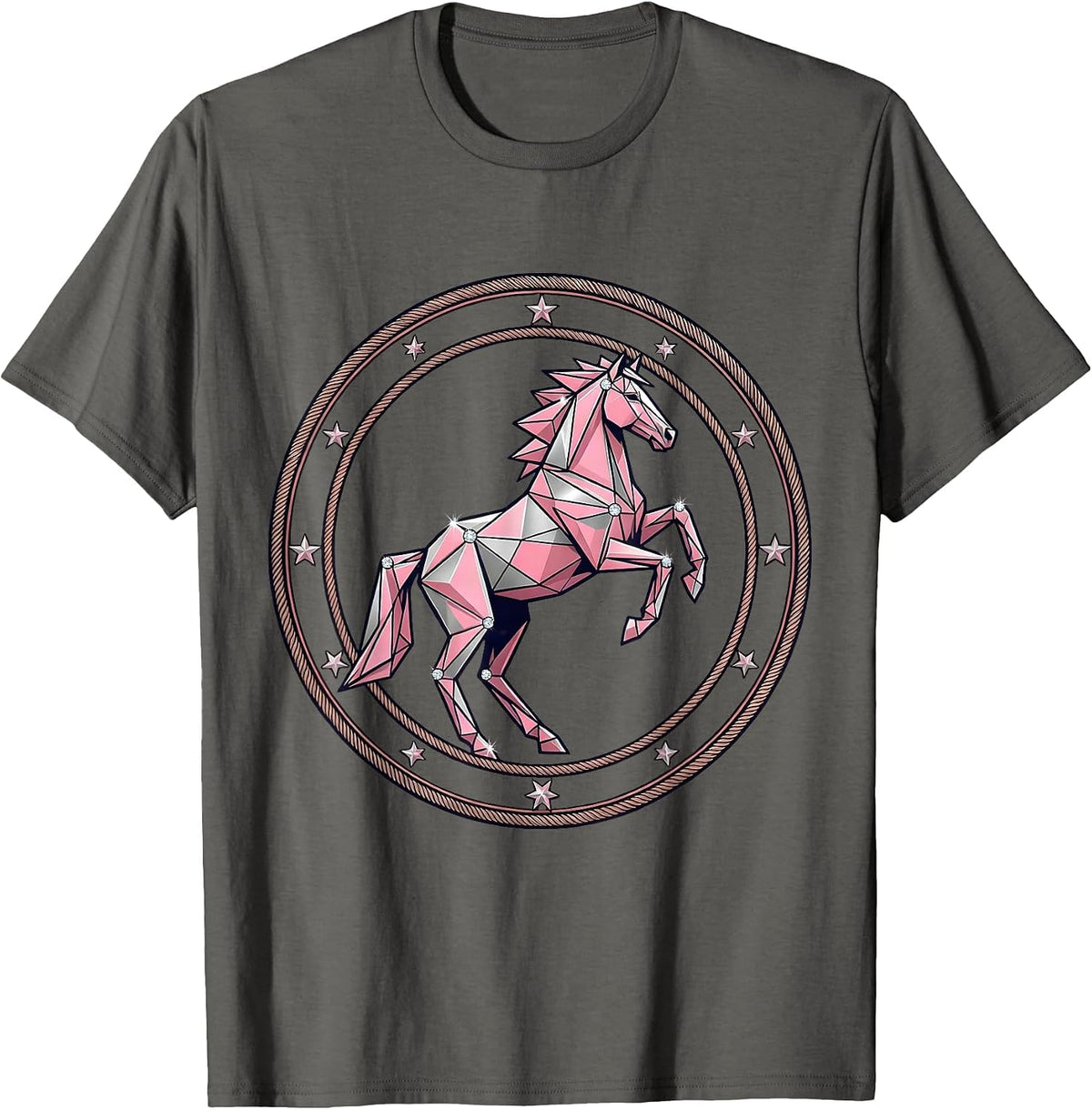 Geometric Origami Horse Bold Angular Art T-Shirt - Asphalt Grey