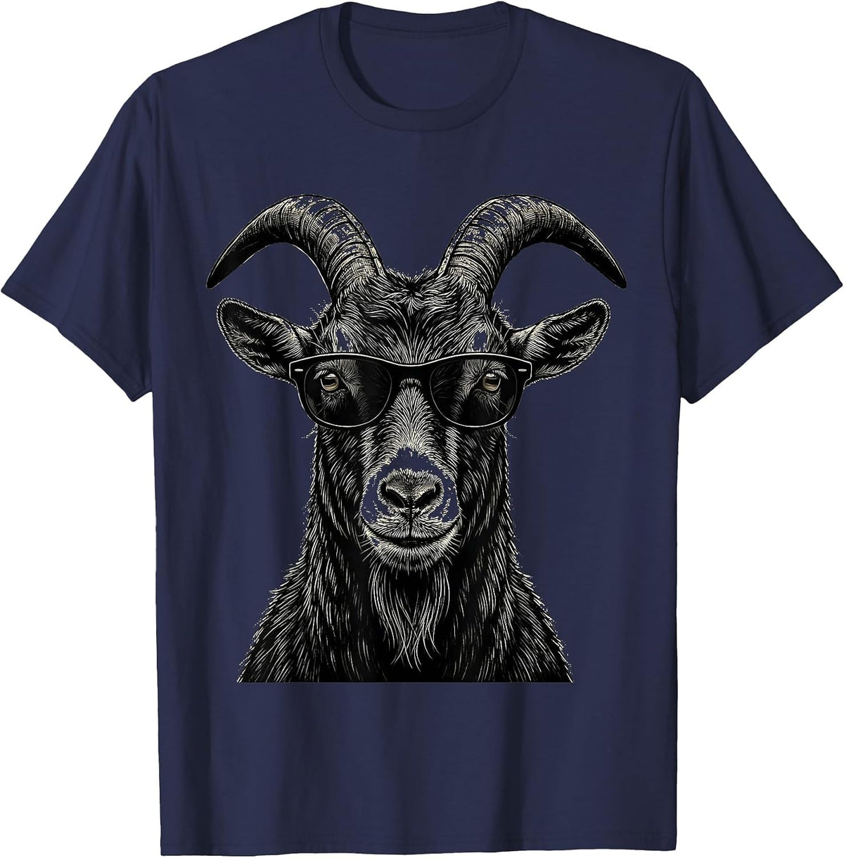 Goat Sunglasses Scratchboard Funny Goat Lover Humor T-Shirt - Navy Blue