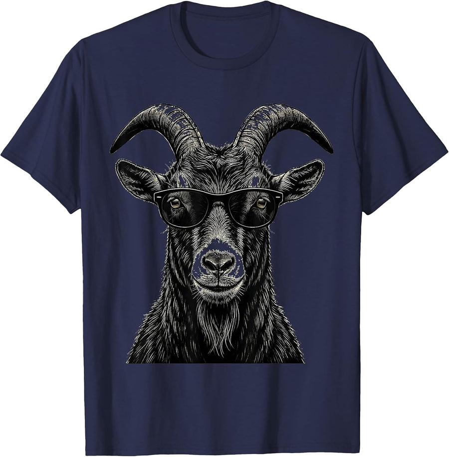 Goat Sunglasses Scratchboard Funny Goat Lover Humor T-Shirt - Navy Blue