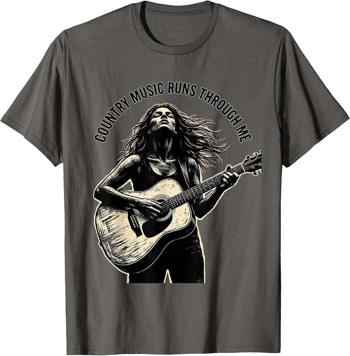 Men's Country Music Runs Through Me Graphic Design T-Shirt - Asphalt Grey