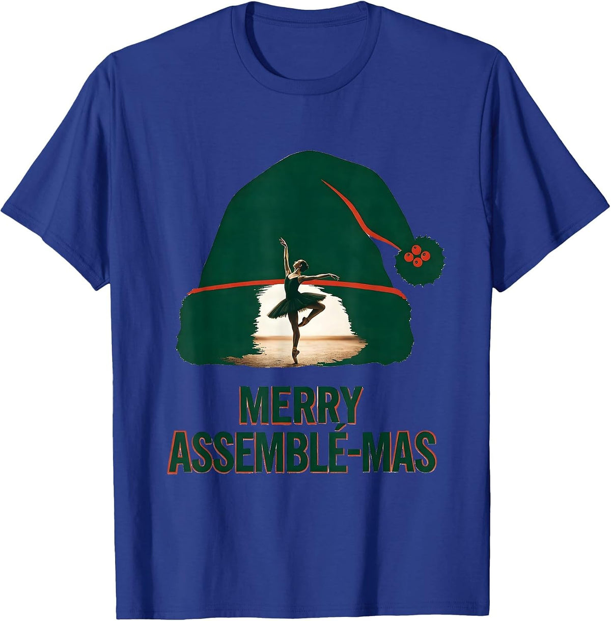 Merry Assemblé-mas Wood Type Letterpress Ballet Dancer T-Shirt - Royal Blue