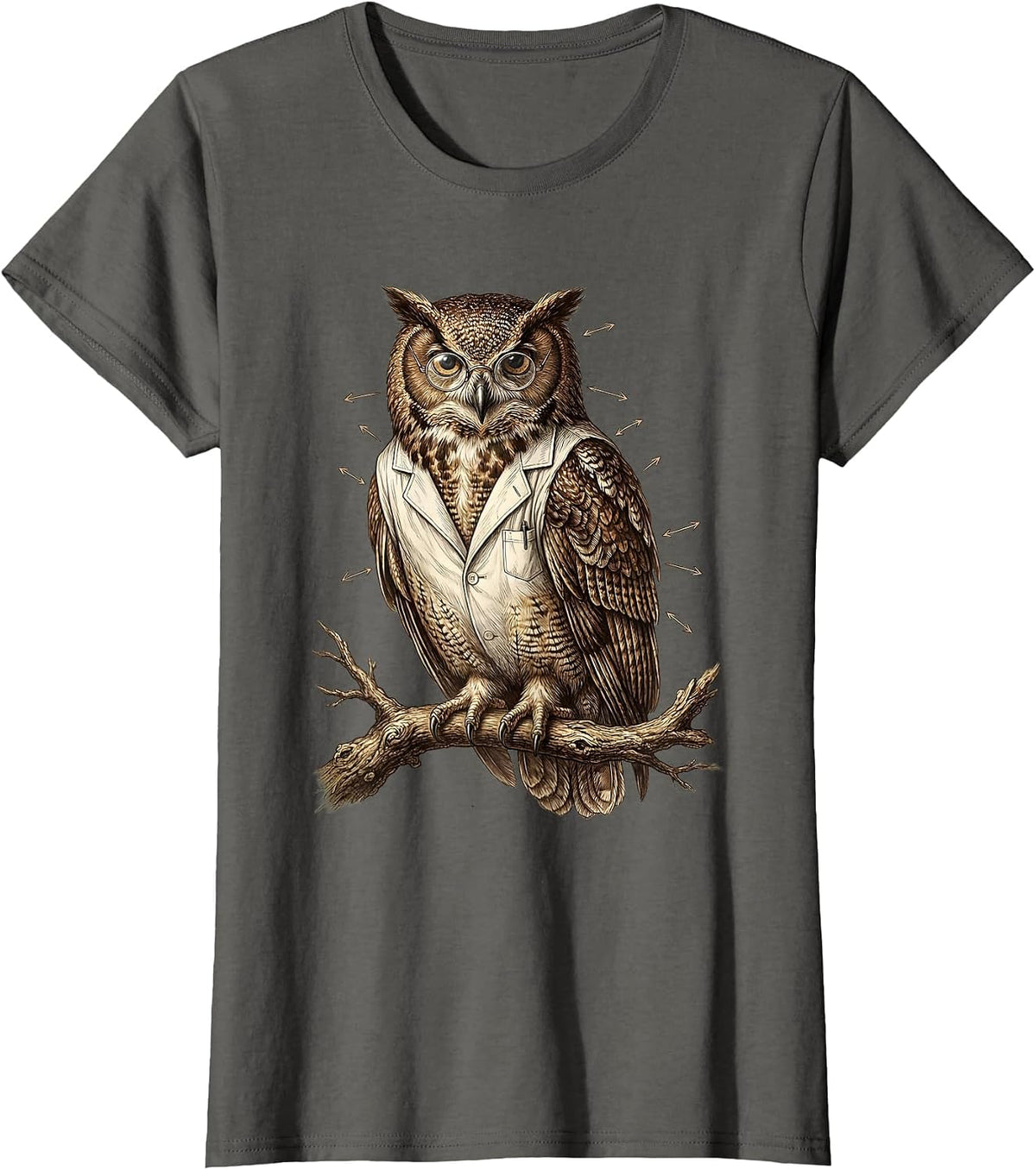 Women's Owl Science Teacher Lab Coat Glasses Design T-Shirt - Asphalt Grey