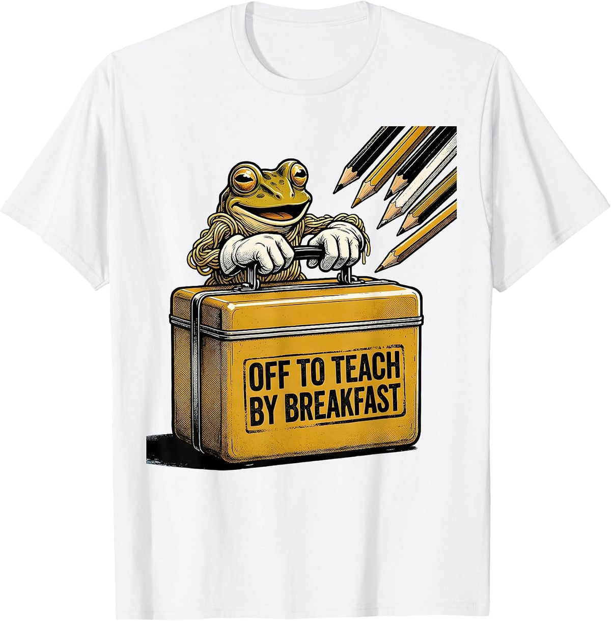 Men's Off To Teach By Breakfast Funny Frog Teacher Back To School T-Shirt - White