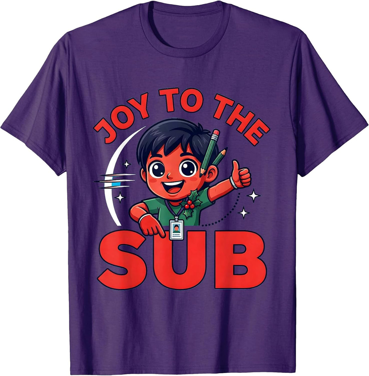Men's JOY TO THE SUB Funny Substitute Teacher Christmas Staff T-Shirt - Purple
