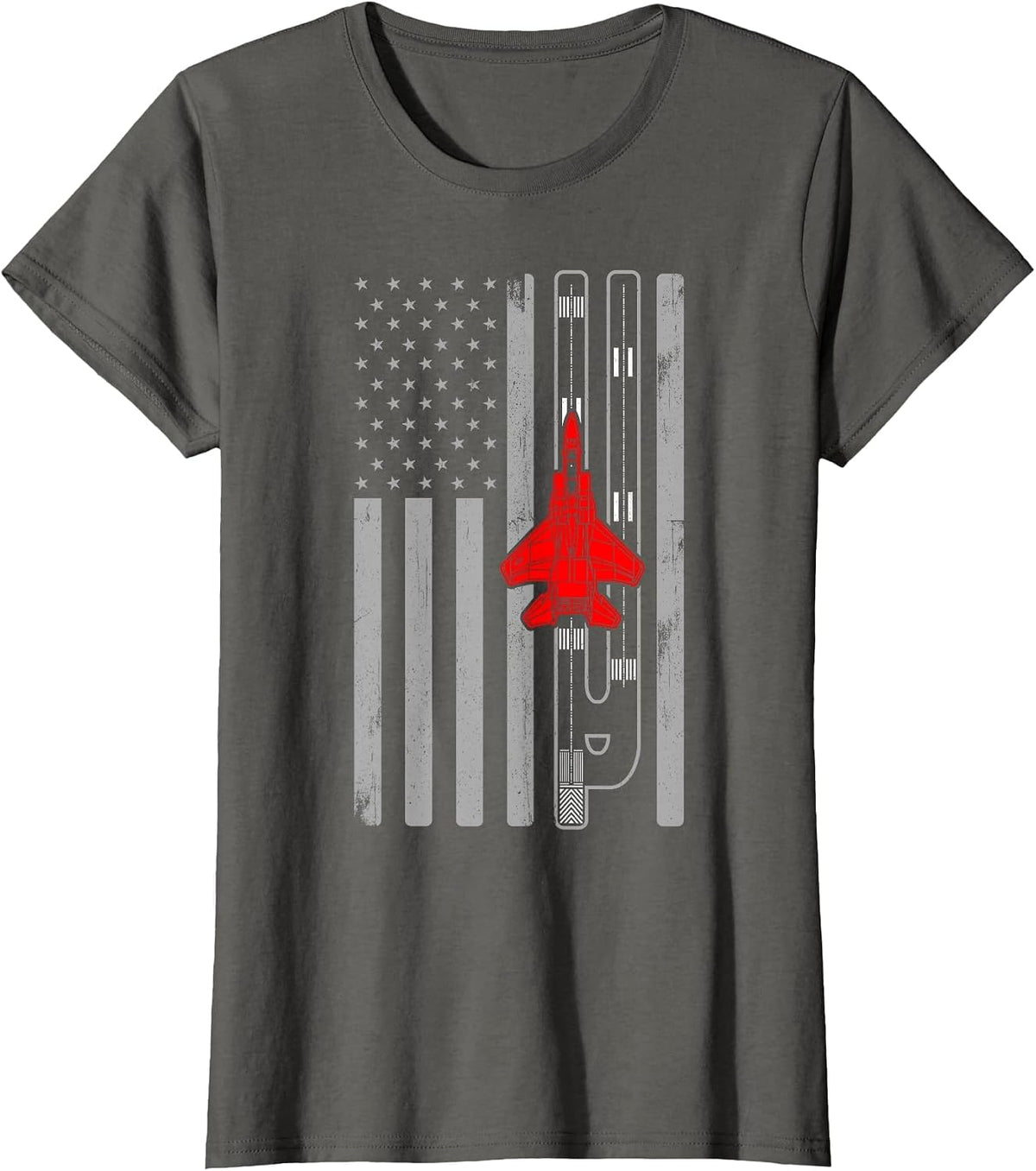 F-15 Eagle Fighter Jet Plane American Flag F15 T-Shirt - Asphalt Grey