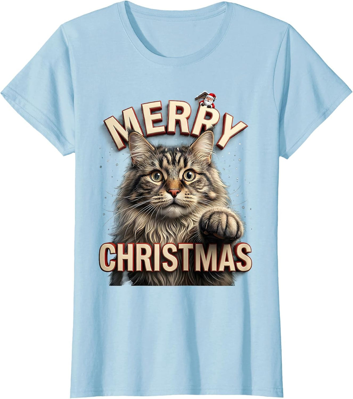Merry Christmas Funny Cat Selfie With Santa Claus Christmas T-Shirt - Baby Blue