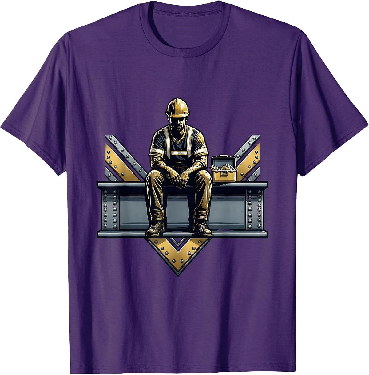 Construction Worker Lunch on Steel Beam Graphic T-Shirt - Purple